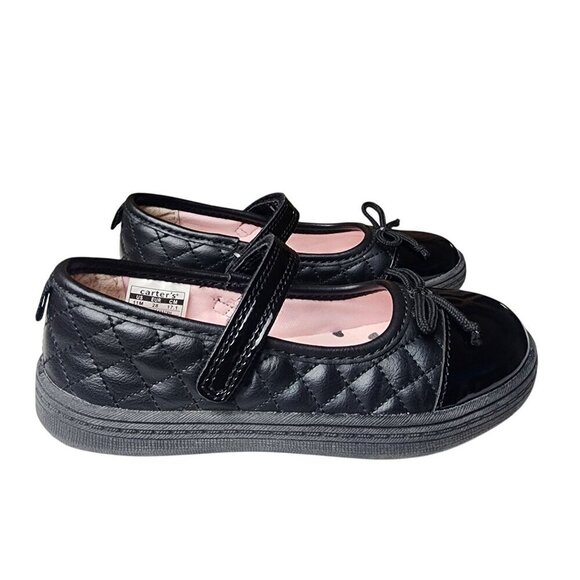 Carter's Black Quilted Patent Mary Janes Dress Shoes Little Girls 11 - Picture 1 of 10